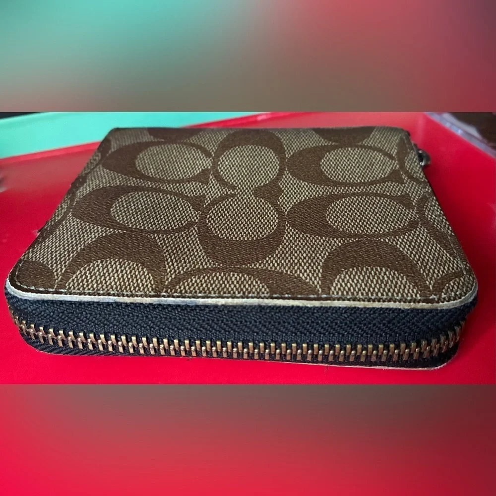 Coach Signature Canvas Small Zip Wallet in Brown/Tan